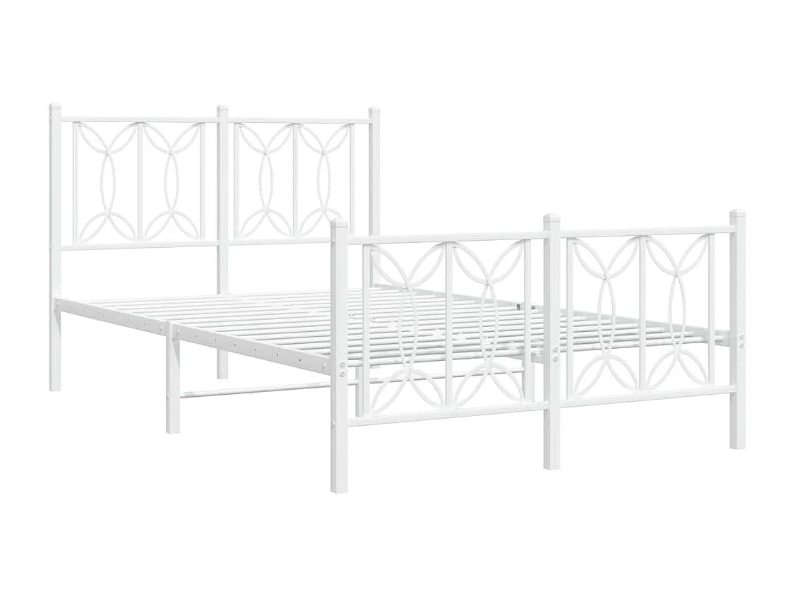 Cadre de lit métal sans matelas et pied de lit blanc 120x190 cm