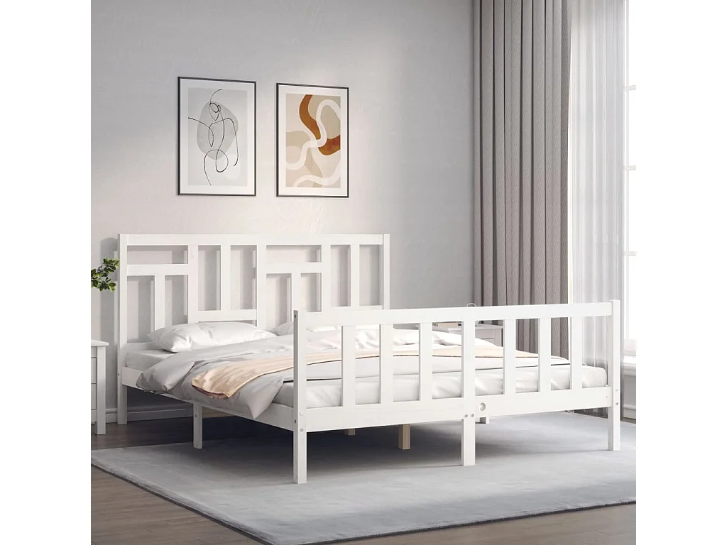 Giroletto con Testiera Bianco King Size in Legno Massello