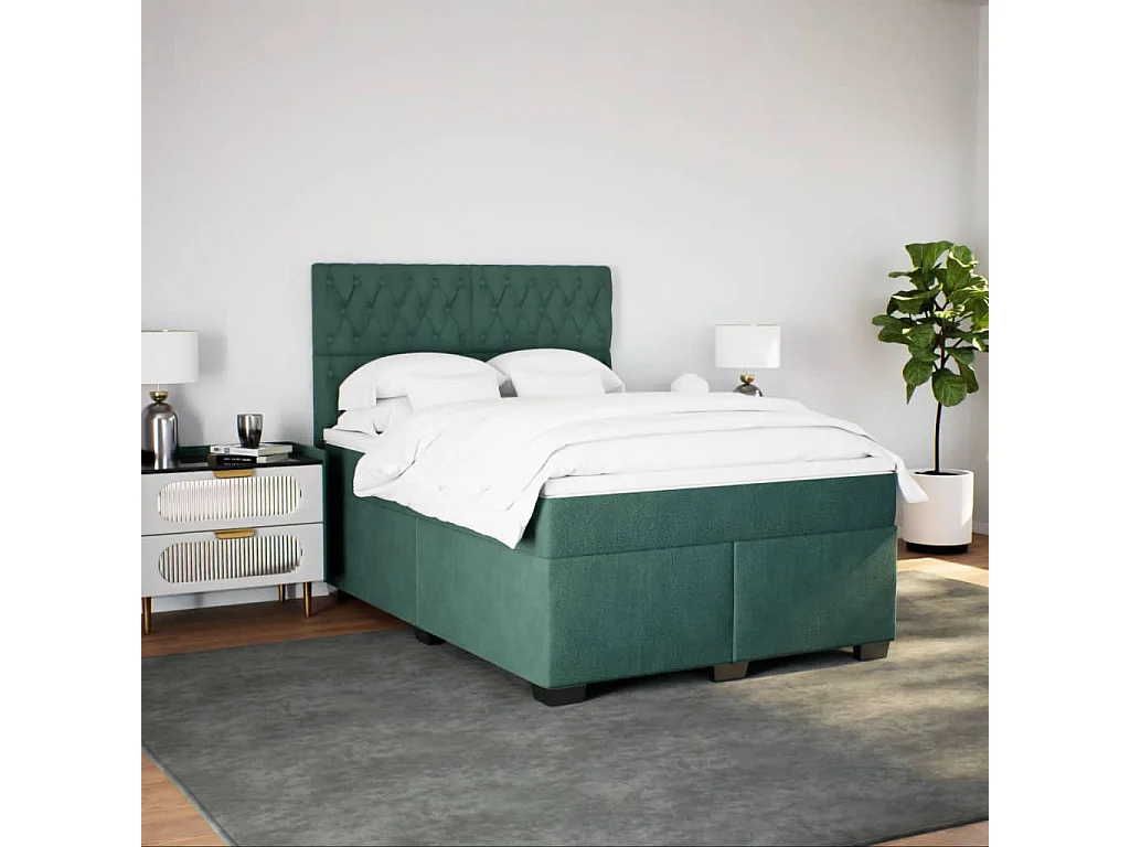 Sommier à lattes de lit et matelas Vert foncé 140x190cm Velours