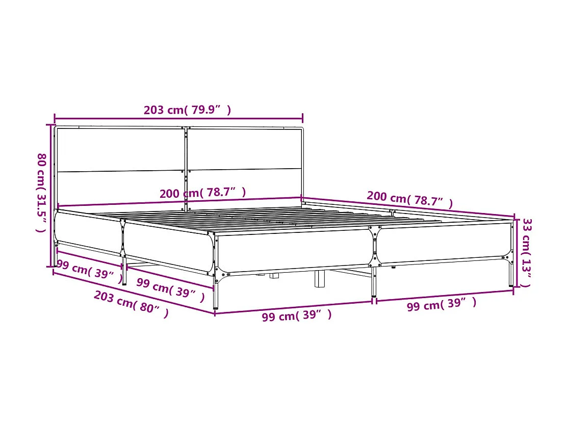Cadre de lit métal sans matelas avec tête de lit blanc 90x200cm