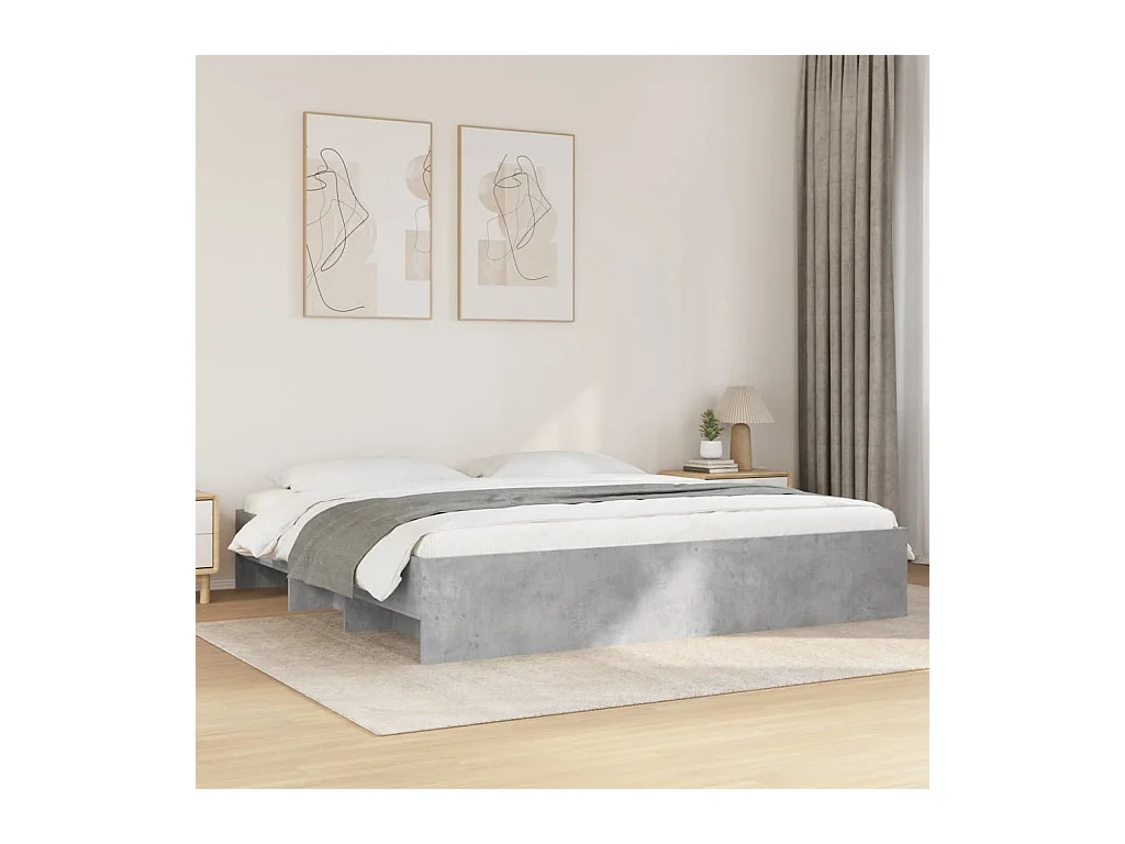 Cadre de lit sans matelas gris béton 200x200 cm bois ingénierie
