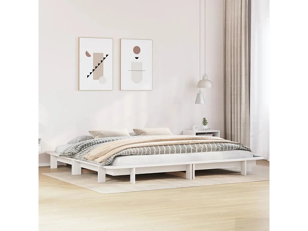 Cadre de lit sans matelas blanc 180x200 cm bois massif de pin