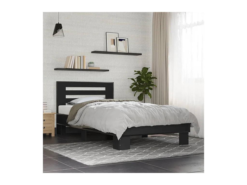 Giroletto Nero 90x200 cm in Legno Multistrato e Metallo