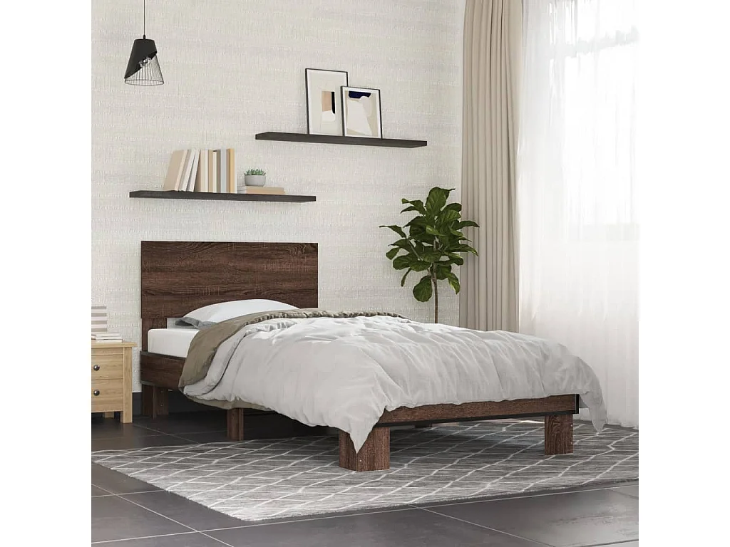 Estrutura de cama derivados de madeira/metal carvalho castanho