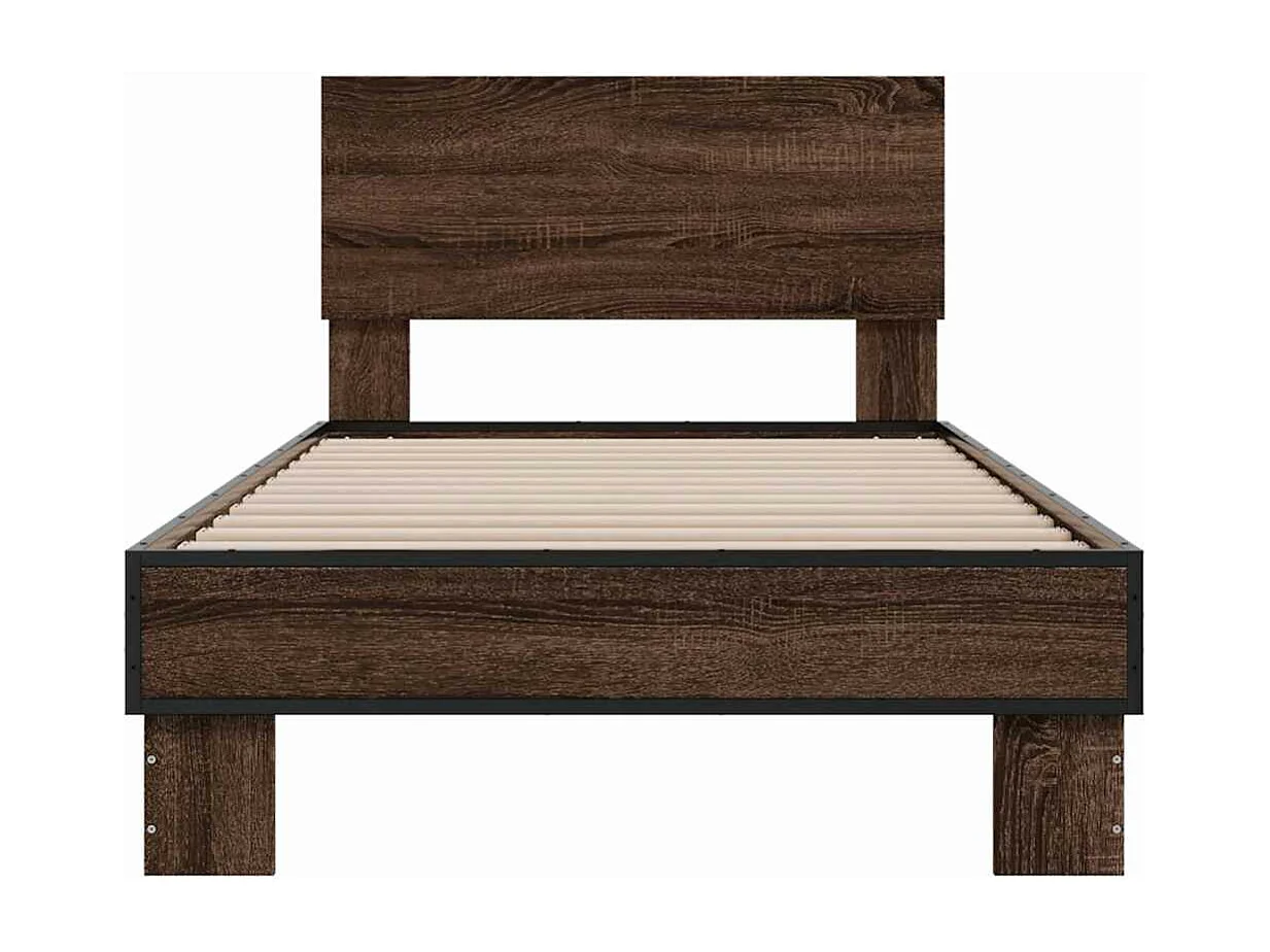 Estrutura de cama derivados de madeira/metal carvalho castanho