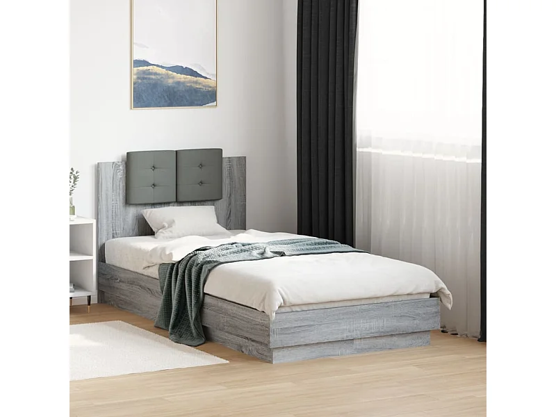 Cama con cabecero madera de ingeniería gris Sonoma 75x190 cm