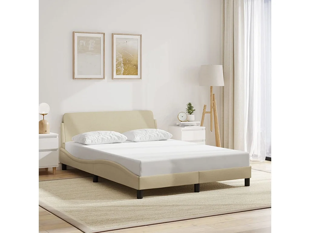 Cadre de lit sans matelas crème 140x200 cm tissu
