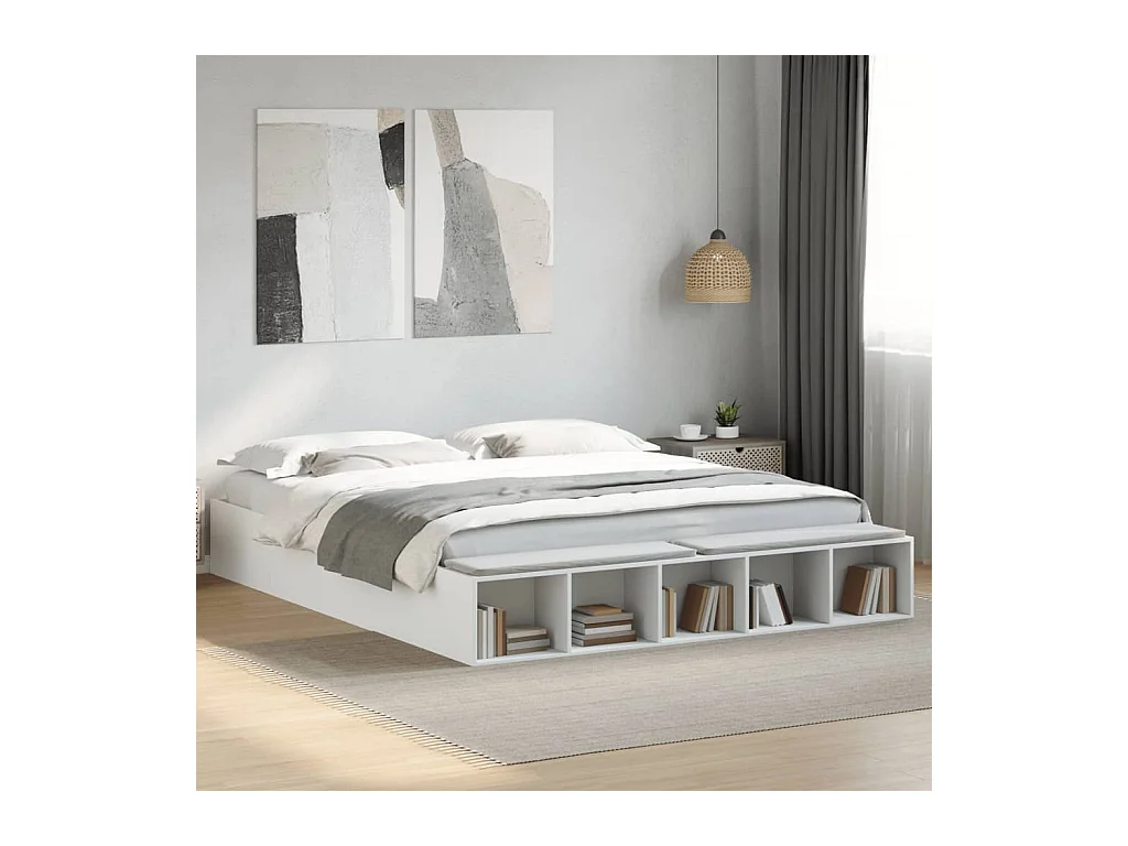 Bedframe massief hout wit 200x200 cm