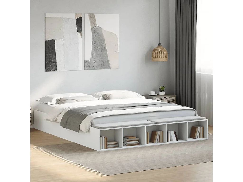 Bedframe massief hout wit 200x200 cm