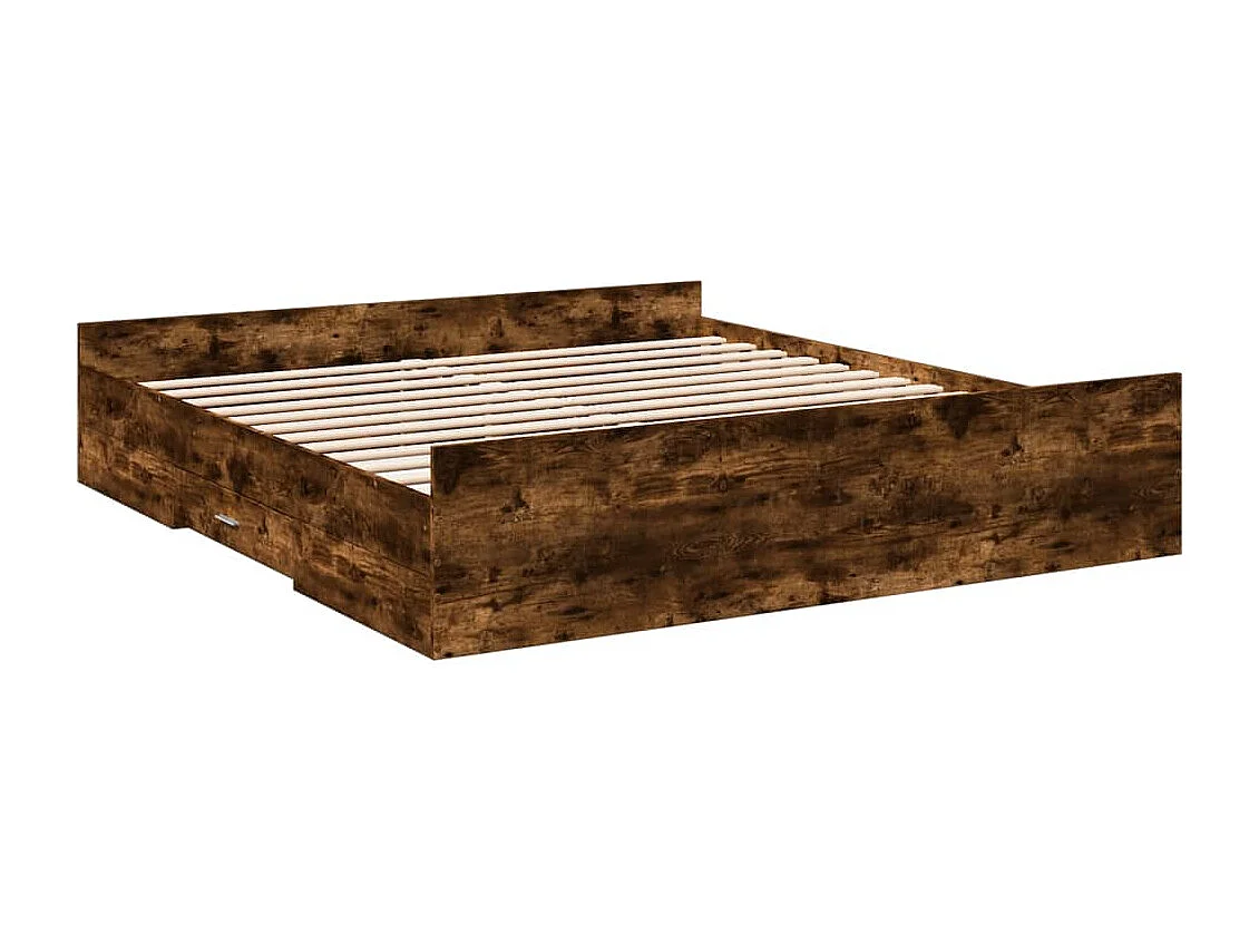 Cadre de lit avec tiroirs sans matelas chêne fumé 200x200 cm