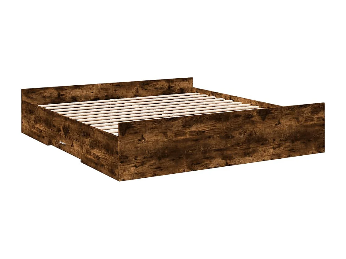 Cadre de lit avec tiroirs sans matelas chêne fumé 200x200 cm