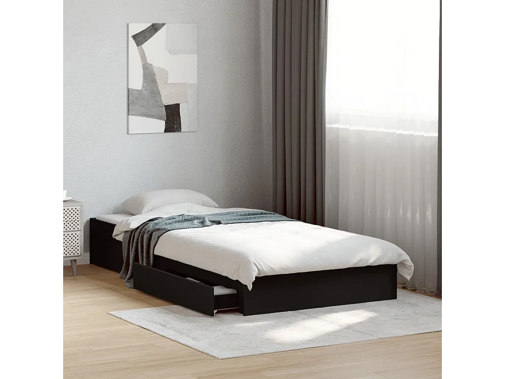 Bettgestell mit Schubladen Schwarz 90x190 cm Holzwerkstoff