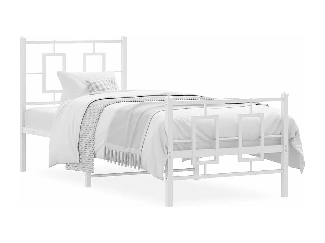 Cadre de lit métal sans matelas avec pied de lit blanc 75x190cm
