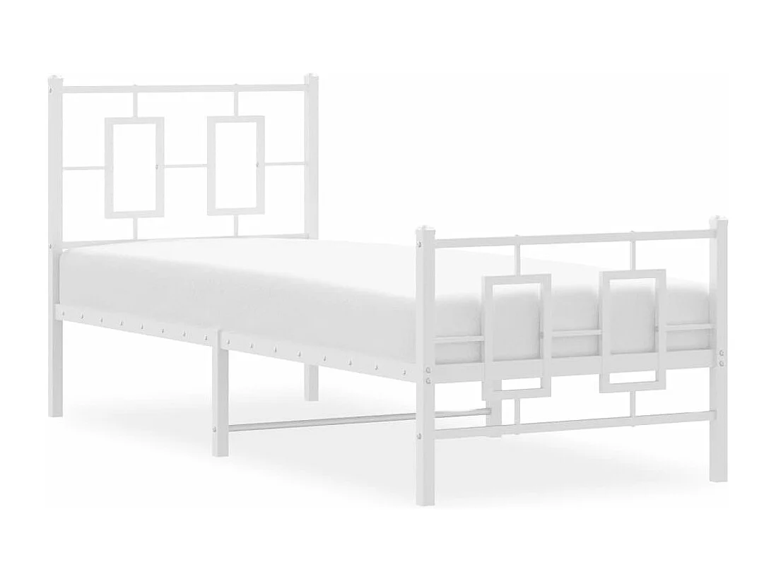 Cadre de lit métal sans matelas avec pied de lit blanc 75x190cm
