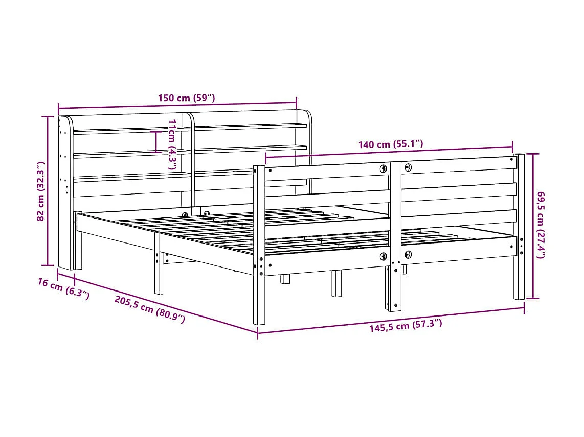 Cadre de lit sans matelas chêne fumé 150x200 cm