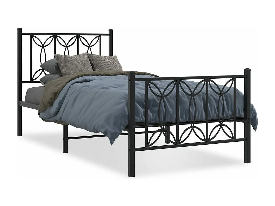 Bettgestell mit Kopf- und Fußteil Metall Schwarz 90x190 cm