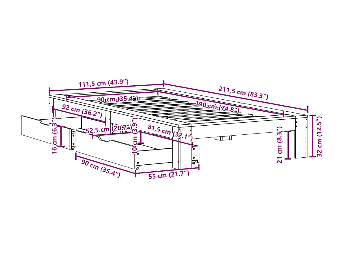 Bedframe met hoofdeinde bewerkt hout gerookt eiken 100x200 cm