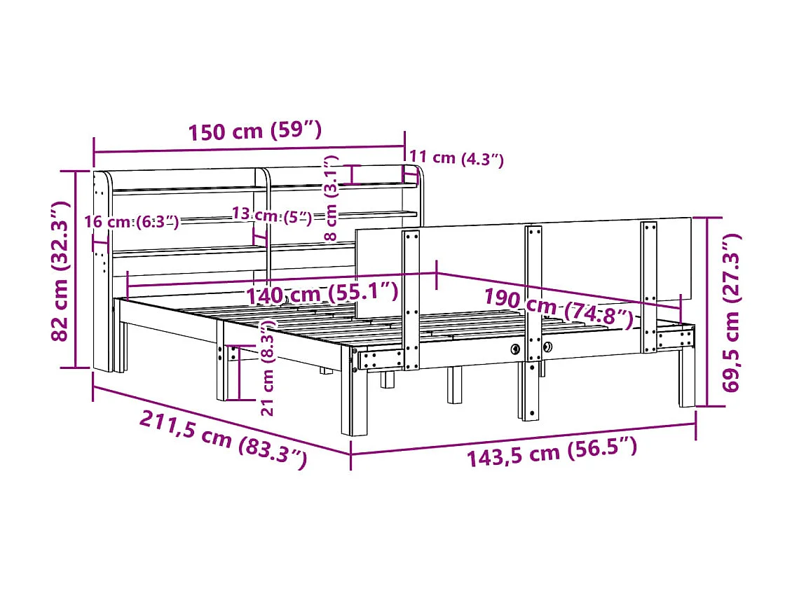 Bedframe bewerkt hout metaal grijs sonoma eiken 200x200 cm