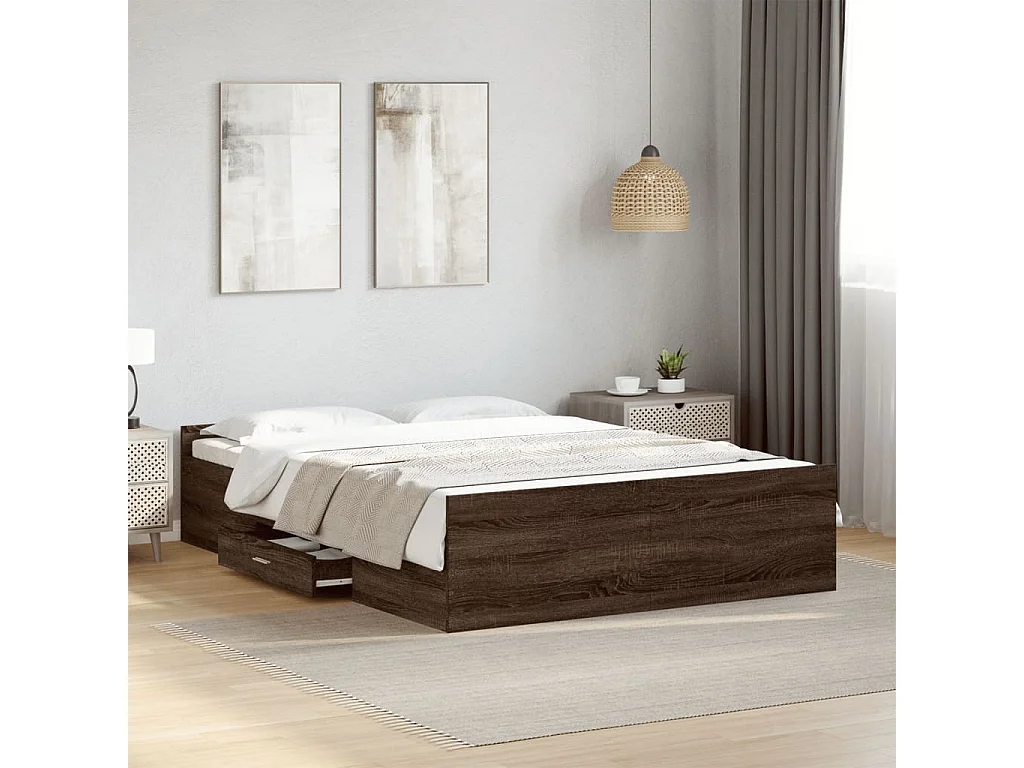 Cadre de lit avec tiroirs sans matelas chêne marron 120x190 cm