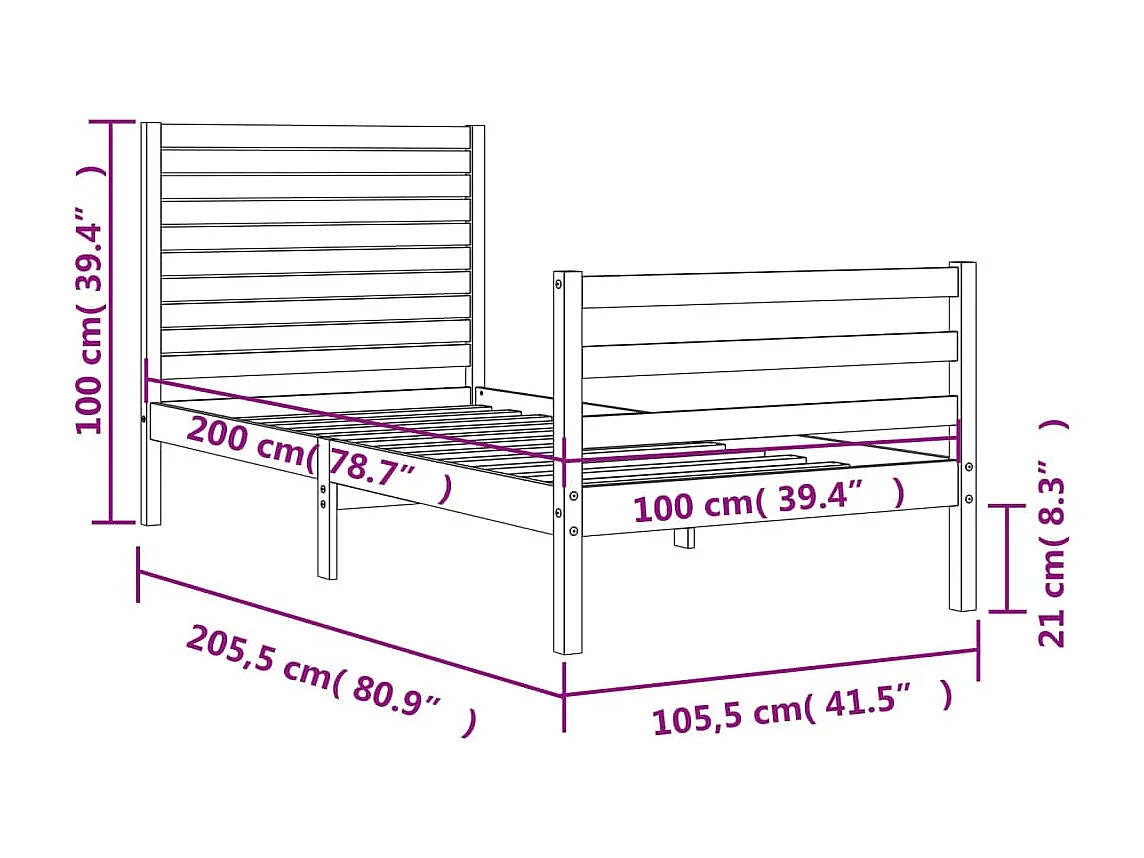 Cadre de lit sans matelas 100x200 cm bois massif