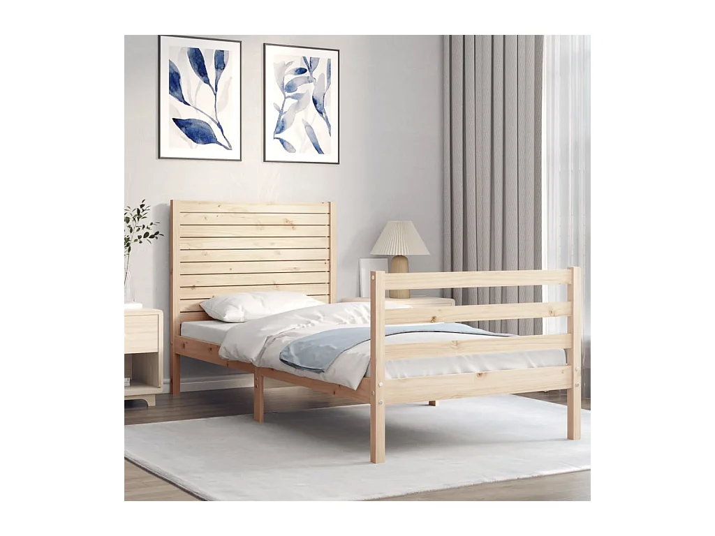 Bedframe met hoofdbord massief hout 100x200 cm