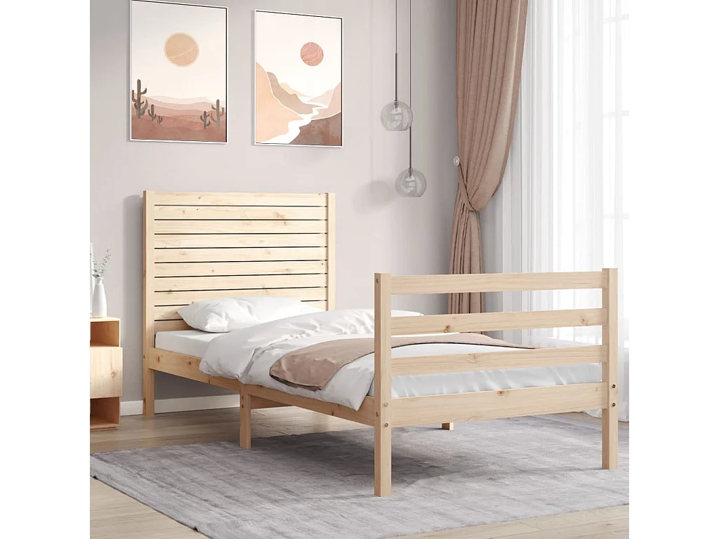 Bedframe met hoofdbord massief hout 100x200 cm
