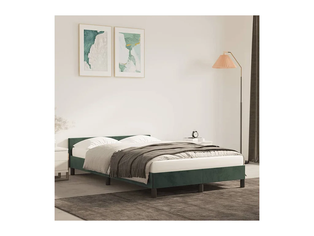 Bedframe met hoofdbord fluweel donkergroen 120x190 cm