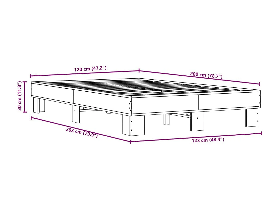 Cadre de lit sans matelas chêne fumé 120x200 cm