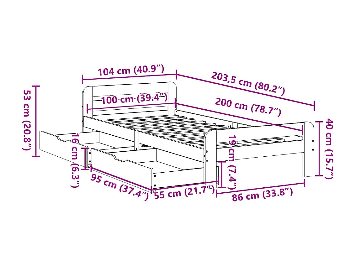 Cadre de lit sans matelas gris béton 160x200 cm bois ingénierie