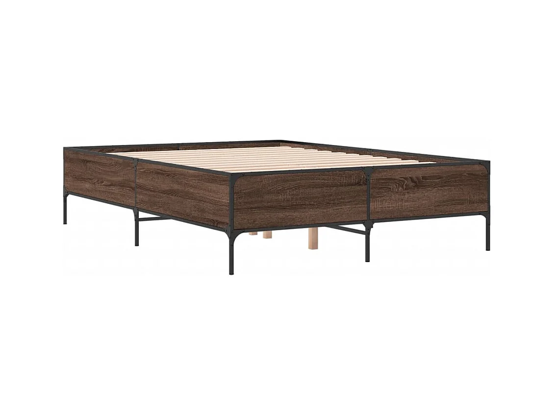 Bedframe bewerkt hout metaal bruin eikenkleur 140x190 cm