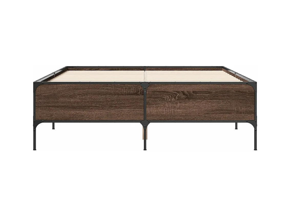 Bedframe bewerkt hout metaal bruin eikenkleur 140x190 cm