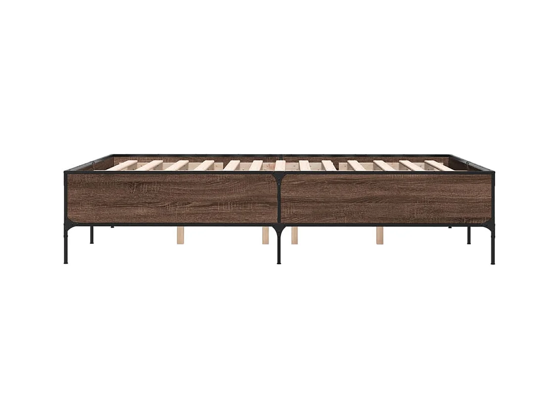 Bedframe bewerkt hout metaal bruin eikenkleur 140x190 cm