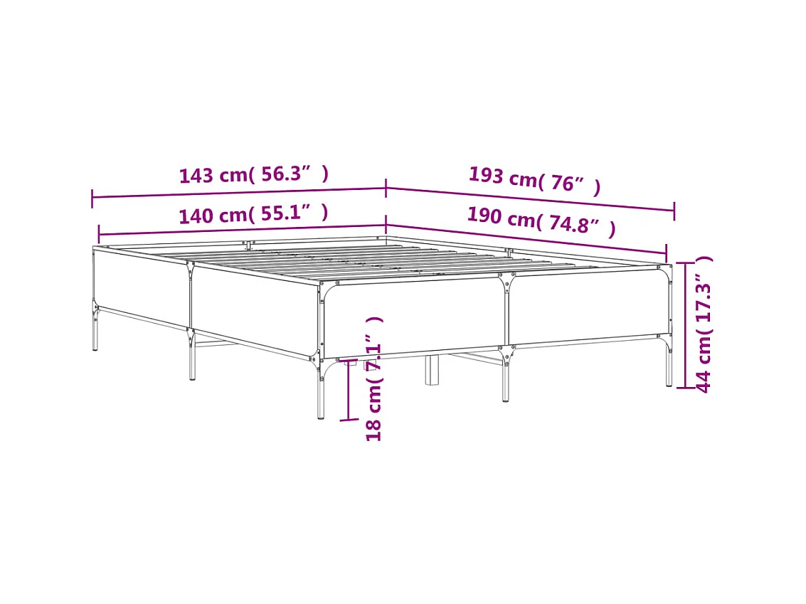 Bedframe bewerkt hout metaal bruin eikenkleur 140x190 cm