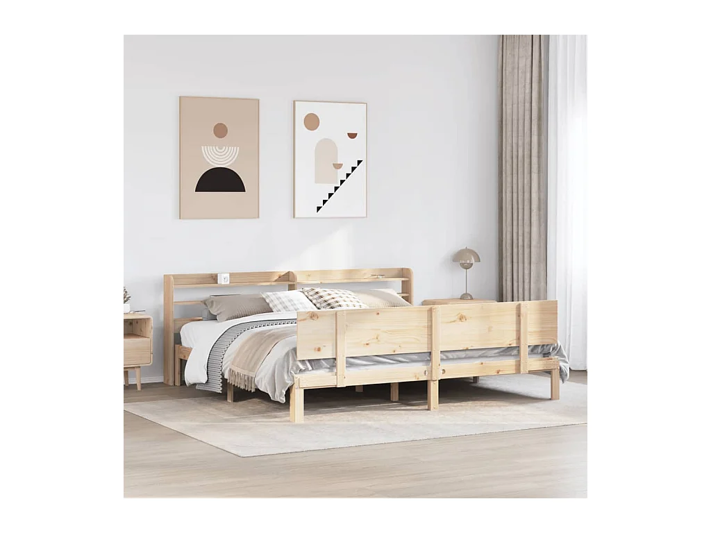 Bedframe met hoofdbord massief grenenhout 200x200 cm