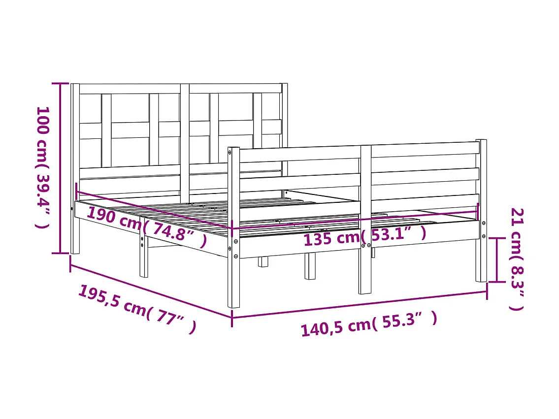 Cadre de lit sans matelas bois de pin massif