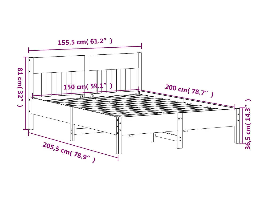 Bedframe zonder matras massief grenenhout 150x200 cm