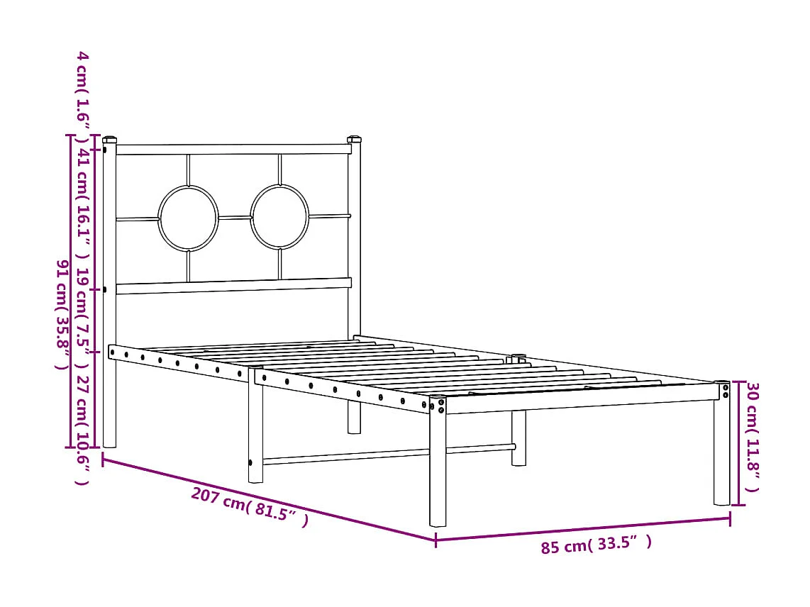 Estrutura de cama com cabeceira 80x200 cm metal preto