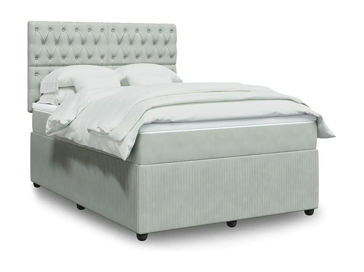 Cama box spring con colchón terciopelo gris claro 140x200 cm