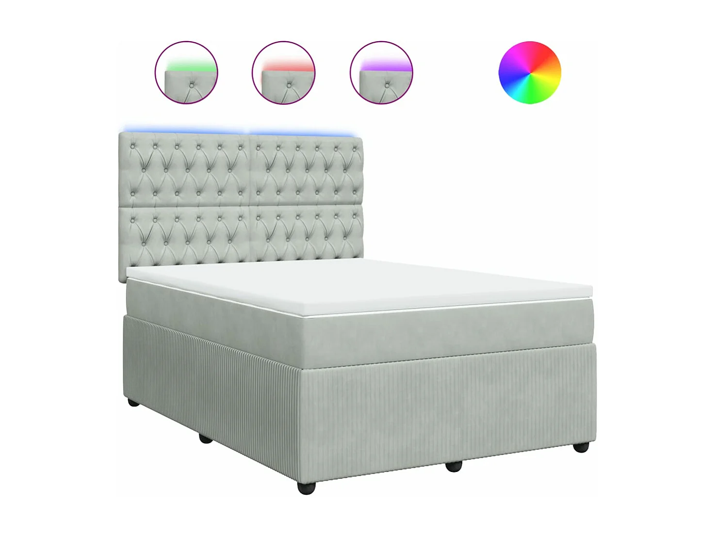 Cama box spring con colchón terciopelo gris claro 140x200 cm
