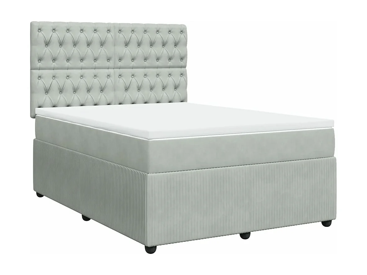 Cama box spring con colchón terciopelo gris claro 140x200 cm
