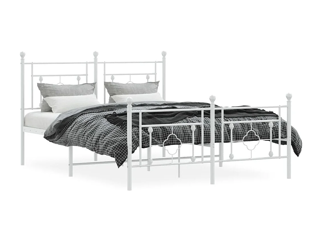 Cadre de lit métal sans matelas et pied de lit blanc 140x190 cm