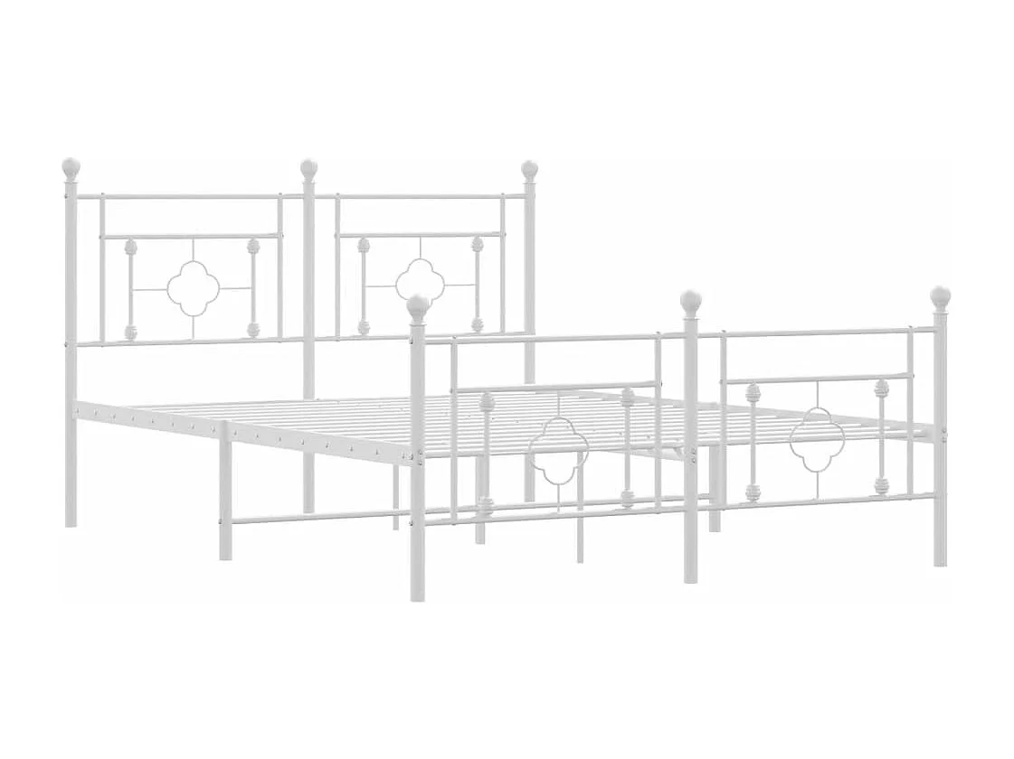 Cadre de lit métal sans matelas et pied de lit blanc 140x190 cm