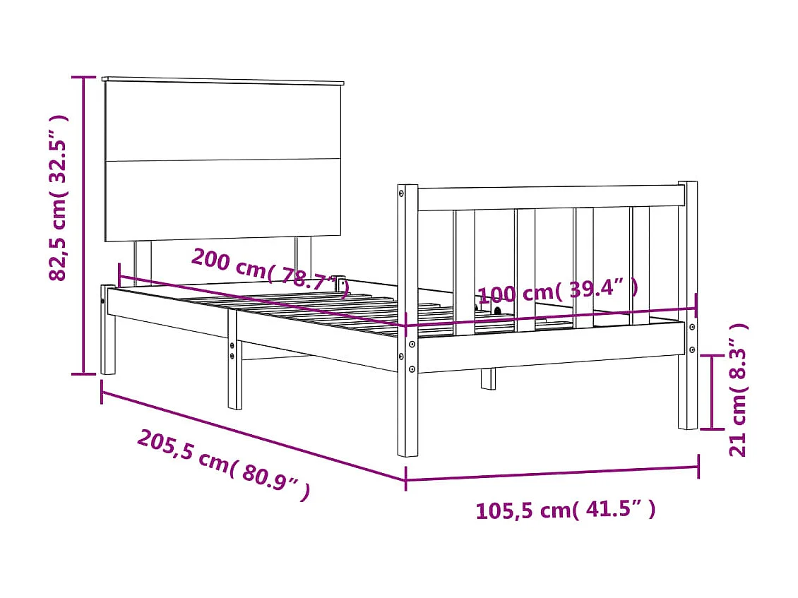 Cadre de lit sans matelas blanc 100x200 cm bois de pin massif