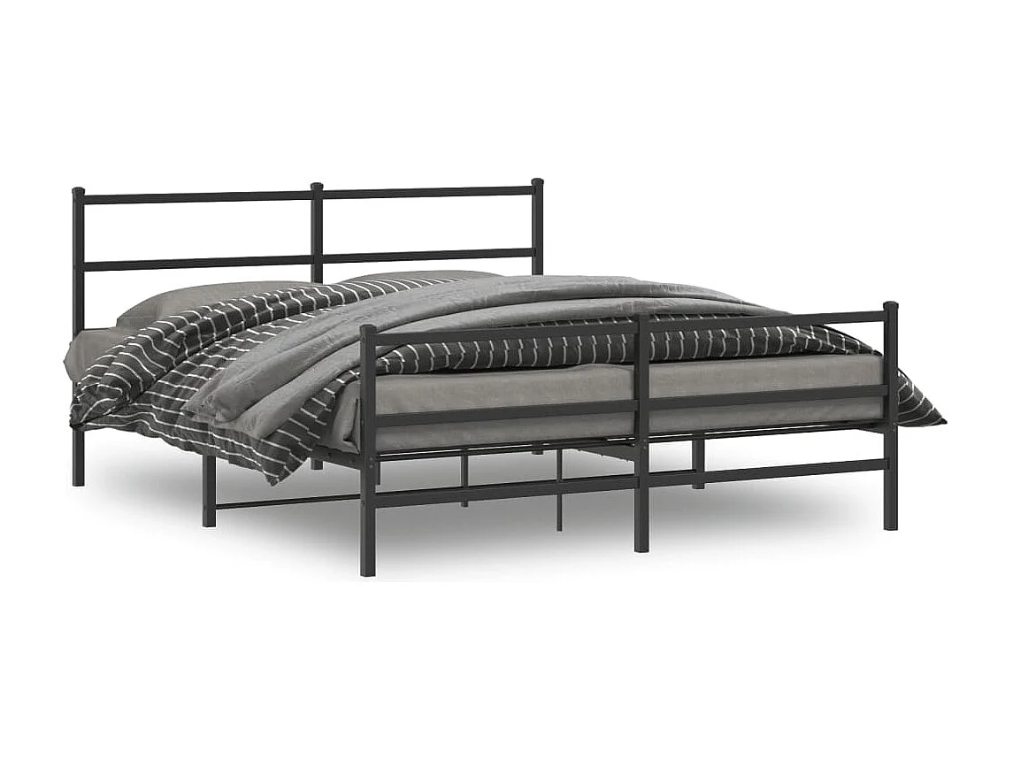 Cadre de lit métal sans matelas avec pied de lit noir 150x200cm