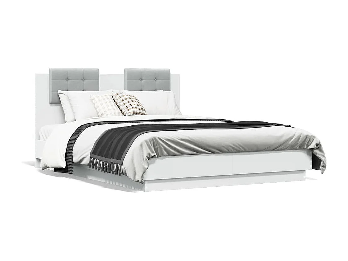 Bedframe met hoofdeinde bewerkt hout wit 135x190 cm