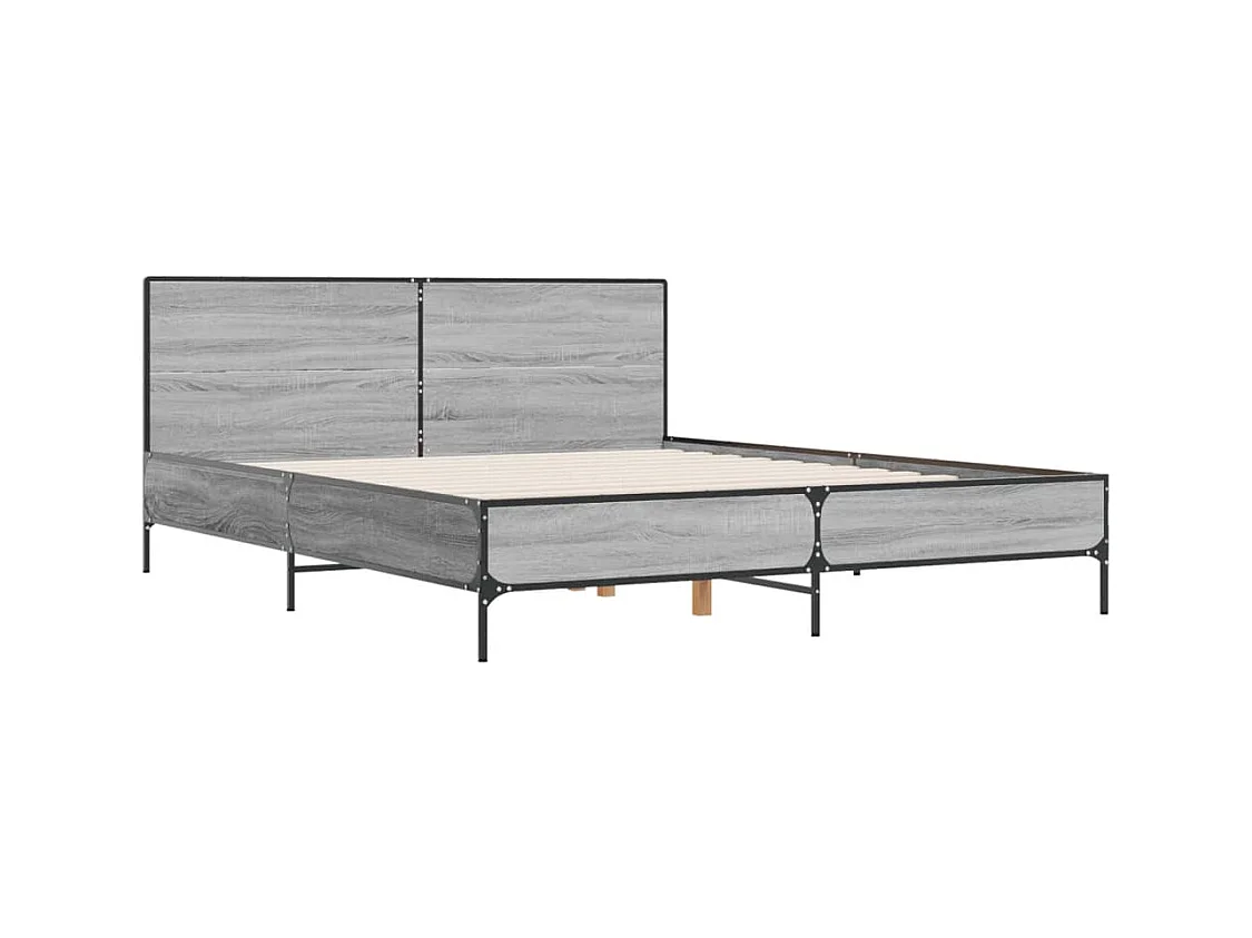 Bedframe bewerkt hout metaal grijs sonoma eiken 140x190 cm