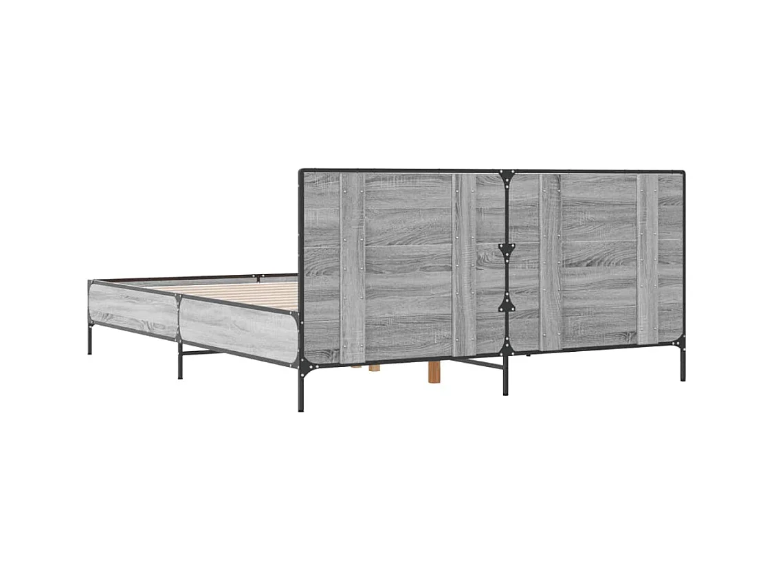 Bedframe bewerkt hout metaal grijs sonoma eiken 140x190 cm