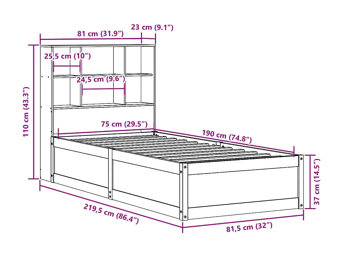 Cadre de lit sans matelas sonoma gris 140x190 cm