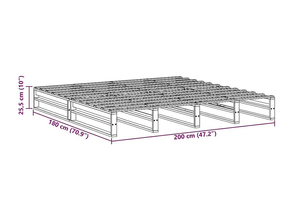 Cadre de lit sans matelas cire marron 180x200cm bois pin massif