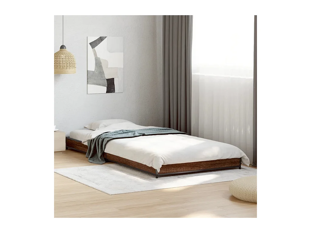 Bedframe bewerkt hout en metaal bruin eikenkleurig 90x200 cm